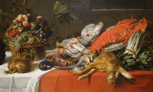 Still Life with Lobster, Game, Basket of Fruit and Squirrel.