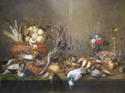 Still life with fruit and wildfowl.