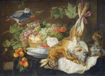 Hare, Fruit and Parrot.