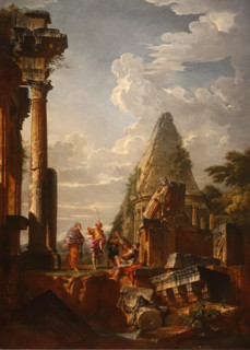 Ruins with staffage and a preaching Apostle.