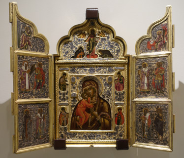 Triptych icon. Mother of God Feodorovskaya and selected saints.