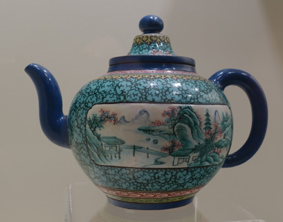 Teapot with landscapes.