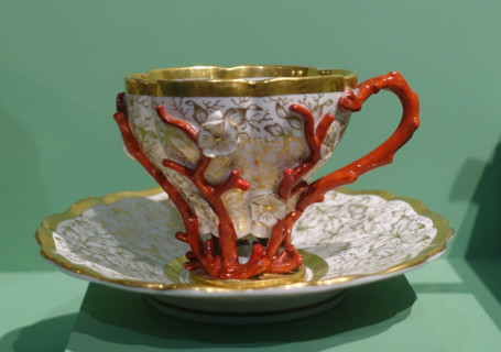 Cup and saucer. Tea set with corals.