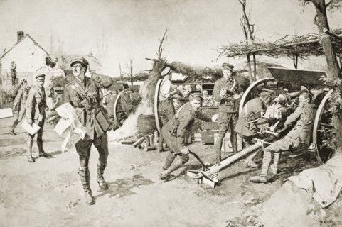 British artillery units manning guns at the front.