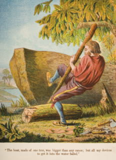 Chromolithographic illustration from Life and Adventures of Robinson Crusoe by Daniel Defoe from a softback edition published circa 1860s.