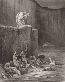 Illustration for Inferno by Dante Alighieri.  Canto XVIII lines 116 and 117 by Gustave Dore