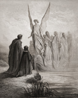 Illustration for Purgatorio by Dante Alighieri.  Canto II lines 42 and 43 by Gustave Dore