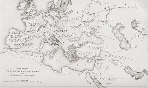 Map showing the gradual advance of the Barbarian Nations
