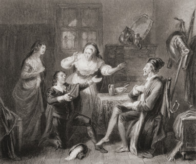 Don Quixote and Sampson Carrasco. From an original drawing by J.M. Wright.