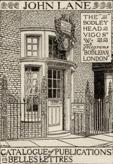 Illustration showing the cover of the 'Catalogue of Publications in Belles Lettres' from John Lane's The Bodley Head publishing house.  From the book 'Pagan Papers' by Kenneth Grahame