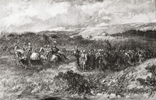 Crusaders on the march in the 12th century. From the picture by Sir John Gilbert.