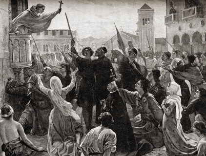 St. Bernard of Clairvaux (1090-1153) preaching the second crusade. French monk.  From the picture by James Archer.