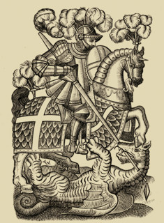 The Red Cross Knight.  From the first edition of 'The Fairy Queene'
