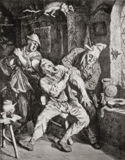 A barber surgeon operating in his office.