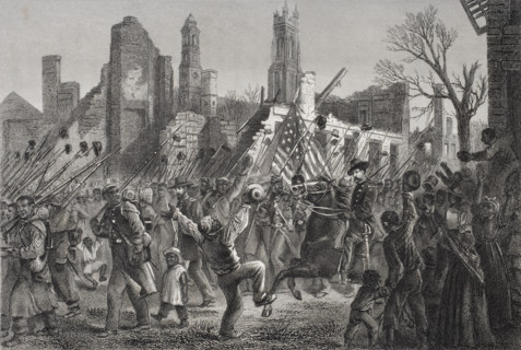 Entrance of the 55th Massachusetts Colored Regiment into Charleston West Virginia February 21 1865.