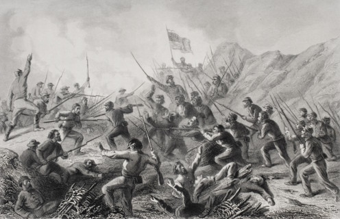 Siege of Vicksburg Mississippi 1863.    Fight in crater made by mine explosion under Confederate works.