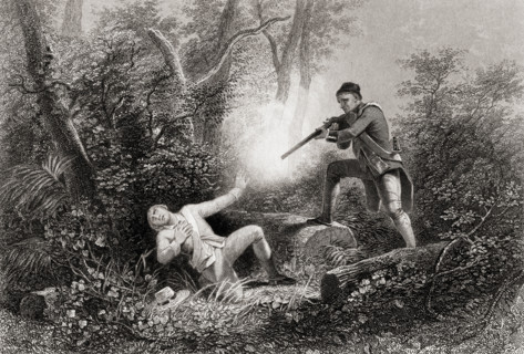 The Fratricide at Wyoming.  From a 19th century print engraved by J C Armytage after H Warren.