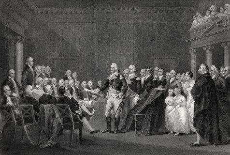 Washington resigning his commission at Annapolis 23 December 1783.  George Washington