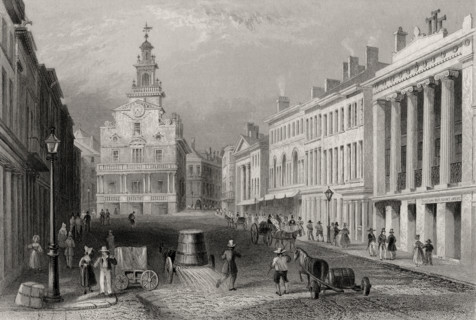 State Street Boston USA. From a 19th century print engraved by S Lacy after W H Bartlett.