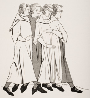 Group of 13th century bourgeois from miniature in 13th century manuscript.