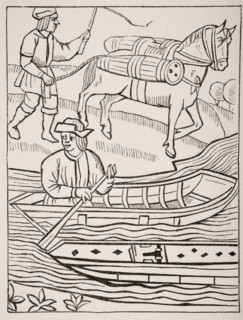 Conveyance of fish by water and land. 19th century copy of engraving in the Royal Statutes of the Provostship of Merchants 1528.