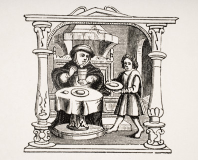 A Burgess at Meals. 19th century reproduction from 16th century manuscript.
