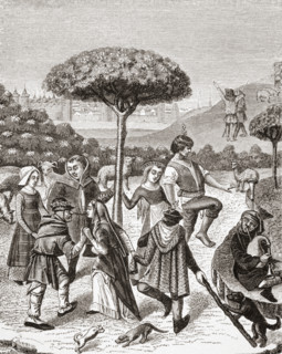 Peasant Dances of the May Feasts. After miniature in 15th century Prayer Book.