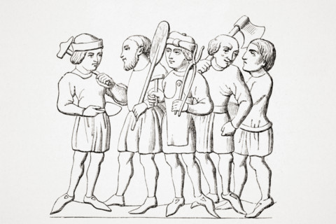 Craftsmen in the 14th century. 19th century reproduction of manuscript miniature.
