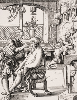 Barber. 19th century reproduction of 16th century woodcut by Jost Amman.