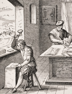 Goldbeater. 19th century reproduction of 16th century woodcut by Jost Amman.