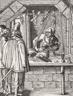 Sword maker. 19th century reproduction of 16th century woodcut by Jost Amman.