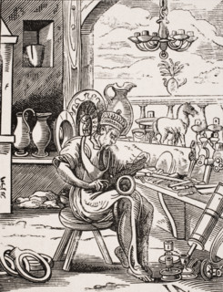 Coppersmith. 19th century reproduction of 16th century woodcut by Jost Amman.