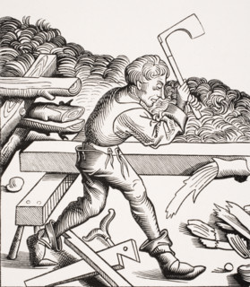 Companion Carpenter. 19th century reproduction of 15th century woodcut from Chronique de Nuremberg.