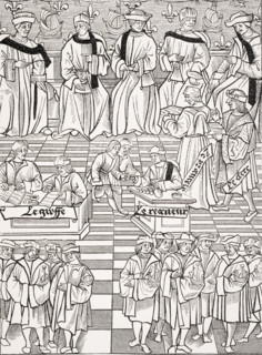 Assembly of the Provostship of the Merchants of Paris. Copy of woodcut published 1528.
