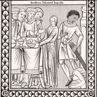 Execution of John the Baptist. Copy of miniature in 13th century psalm book of St Louis.