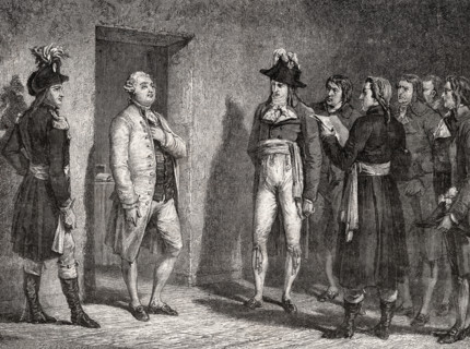 Garat proclaims the arrest of the king. Dominique-Joseph Garat,1749-1833. French revolutionary. Minister of Justice (1792-3) during the trial of Louis XVI.  Engraved by Meyer-Heine after De La Charler...