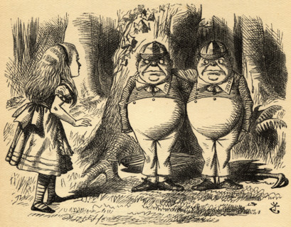 Alice with Tweedledum and Tweedledee. Illustration by Sir John Tenniel
