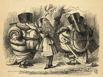 Alice with Tweedledum and Tweedledee. Illustration by Sir John Tenniel