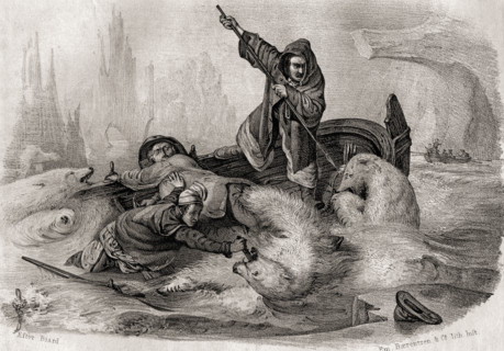 Polar Bear Hunting. 19th century lithograph after Biard by Em. Baerentzen & Co.From the book 'Figaro. Journal of Literature