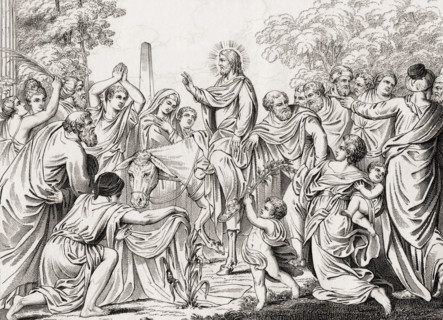 Christ's entry into Jerusalem. 19th century print from a painting by Schiavoni