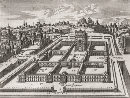 Elevation of the Temple of Jerusalem as rebuilt by Herod. 18th century engraving.