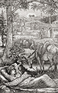 Frontspiece by Walter Crane ( 1845-1915) to the book 'Travels with a Donkey in the Cevennes' by Robert Louis Stevenson
