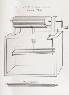 Drawing of Lewis Paul's Carding Cylinder patented 1748. Engraved by J.W. Lowry in 1830s.