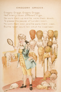Nursery rhyme and illustration of Gregory Griggs from Old Mother Goose's Rhymes and Tales. Illustrated by Constance Haslewood. Published by Frederick Warne & Co London and New York circa 1890s. Chromo...
