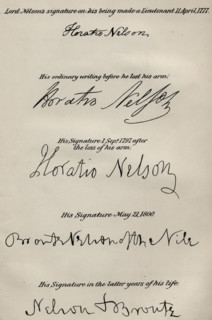 Lord Nelsons' signatures. Horatio Nelson