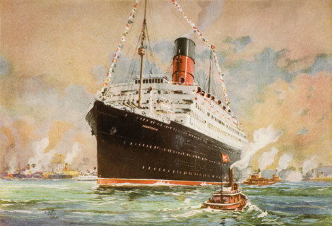 Cunard Line promotional brochure for the 'Franconia' circa 1926-1930. The ship at sea.