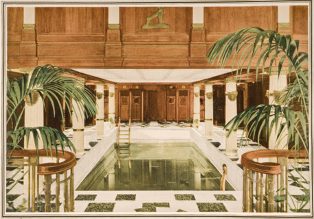 Cunard Line promotional brochure for the RMS 'Carinthia' circa 1926-1930. The swimming pool.