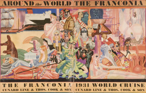 Cunard Line promotional brochure for the 'Franconia' 1931 world cruise. Front and back covers.