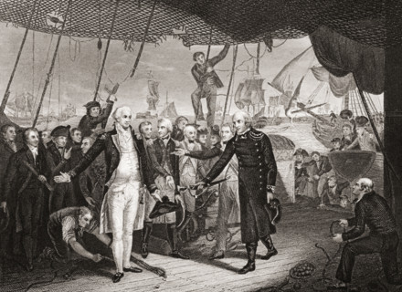 Lord Viscount Duncan's Victory. (Admiral De Winter resigning his sword on board the Venerable