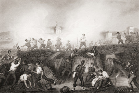 The Battle of Ciudad Rodrigo,19th January 1812.  Engraved by D.Pound after G.W.Terry. From England's Battles by Sea and Land by Lieut Col Williams